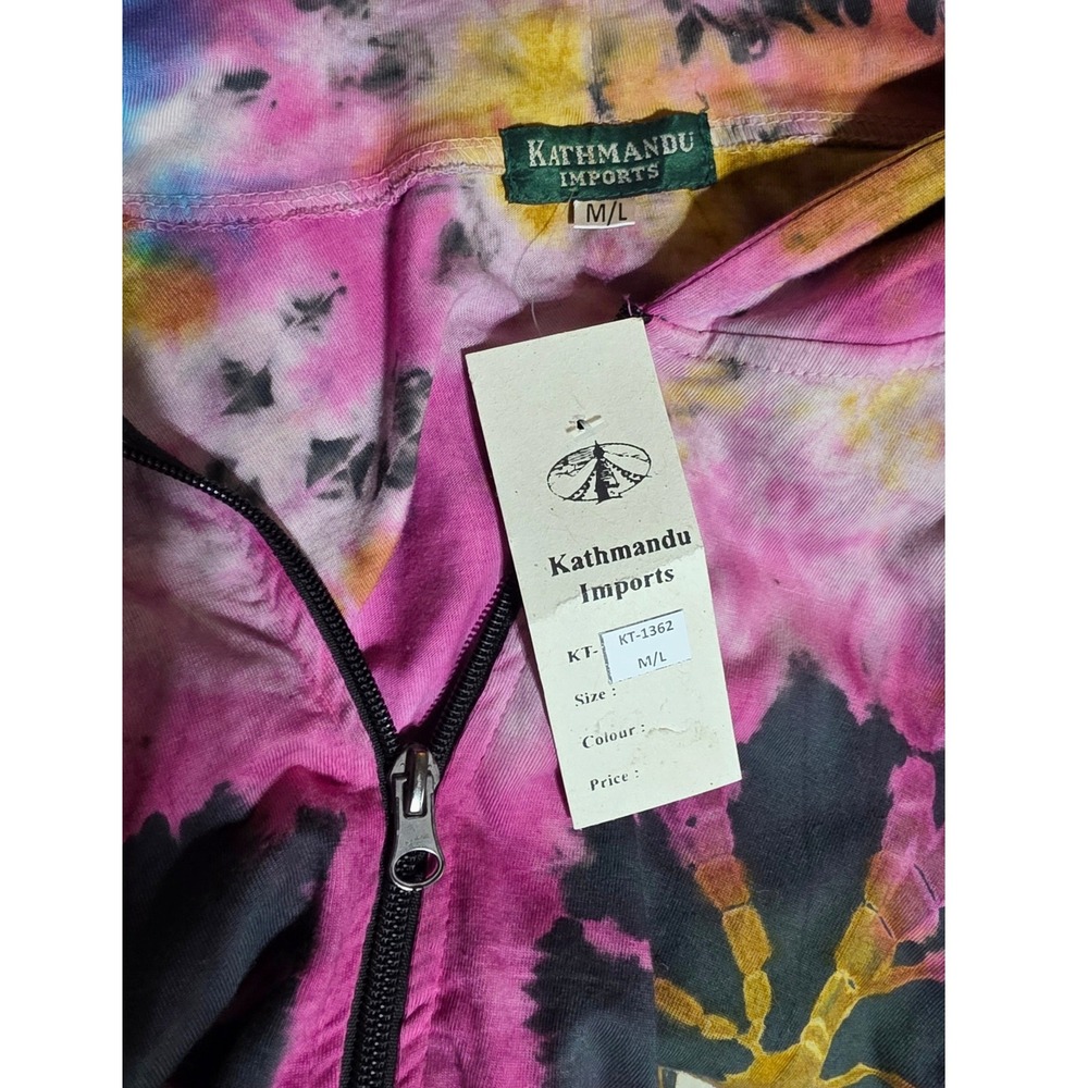 Kathmandu Imports Tie Dye Zip Up Hoodie Sweatshirt M L Cotton - Picture 6 of 7
